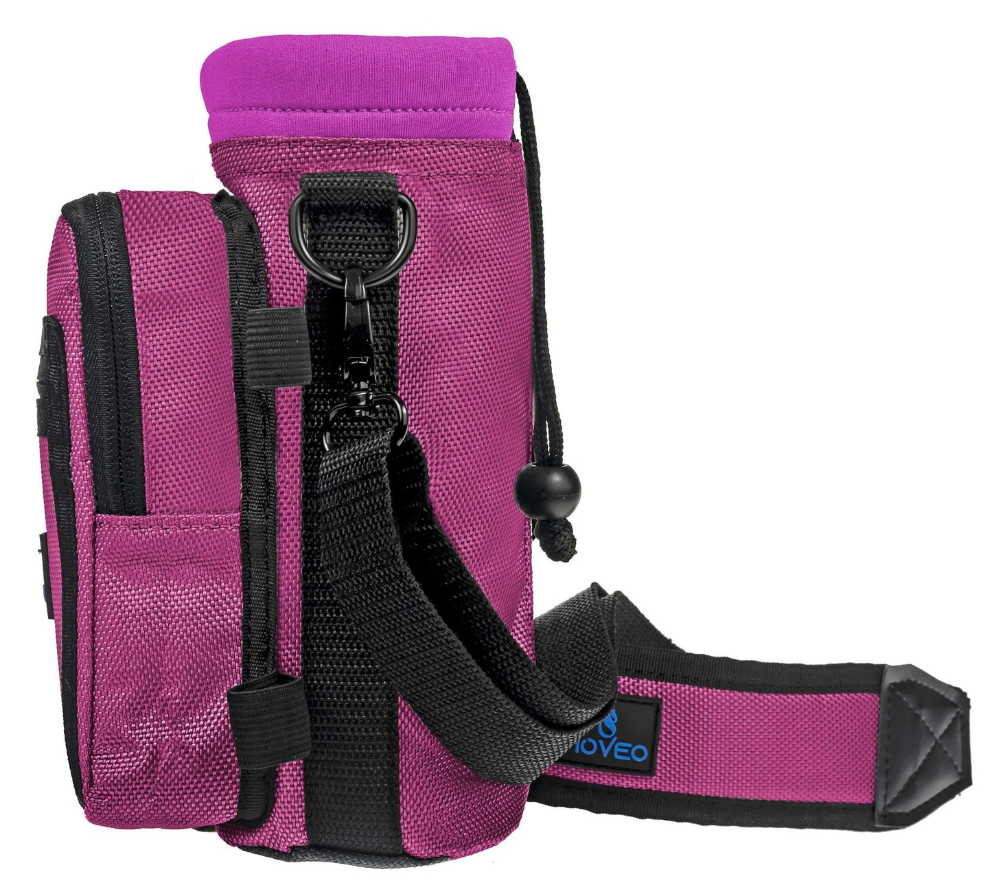 Adjustable Pink Water Bottle Carrier with Shoulder Strap and Cooler Features