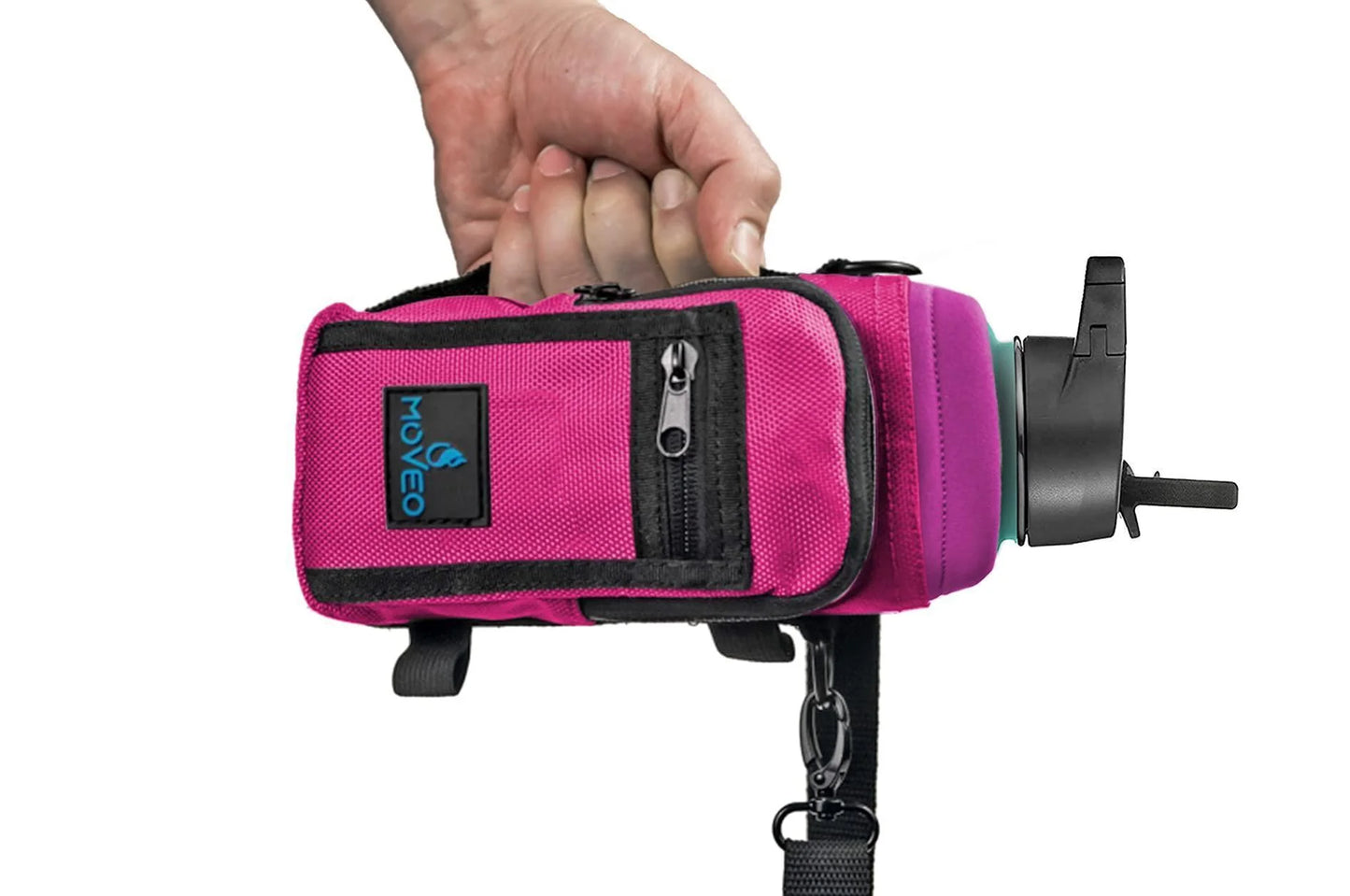 Adjustable Pink Water Bottle Carrier with Shoulder Strap and Cooler Features
