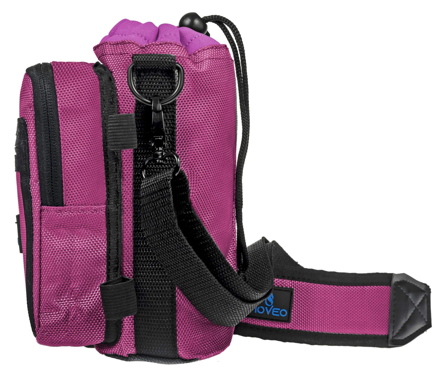 Adjustable Pink Water Bottle Carrier with Shoulder Strap and Cooler Features