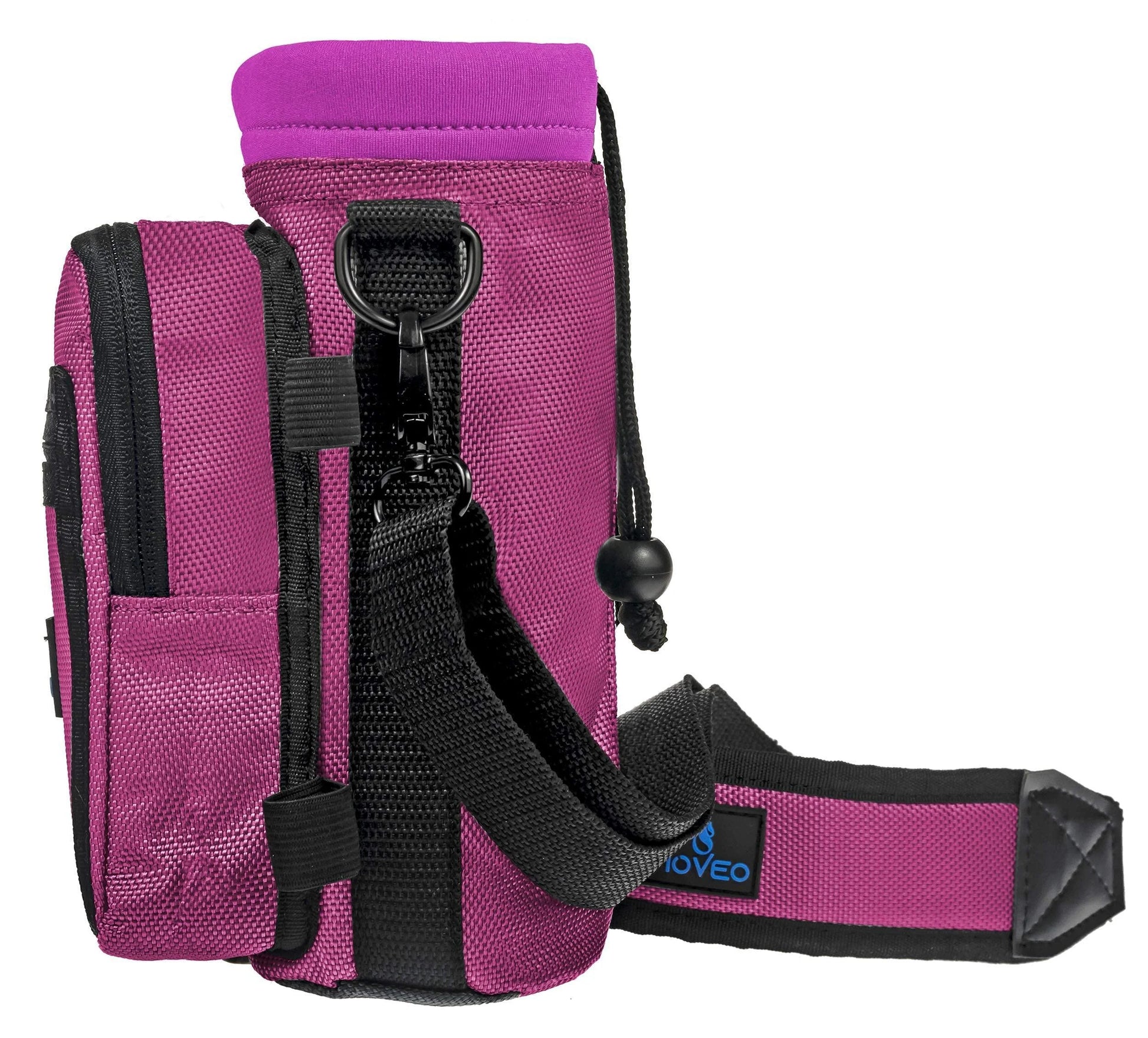 Adjustable Pink Water Bottle Carrier with Shoulder Strap and Cooler Features