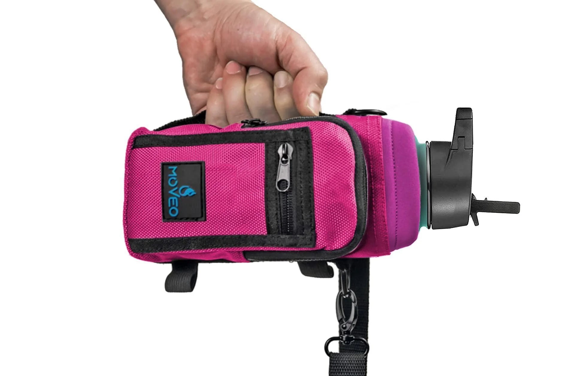 Adjustable Pink Water Bottle Carrier with Shoulder Strap and Cooler Features