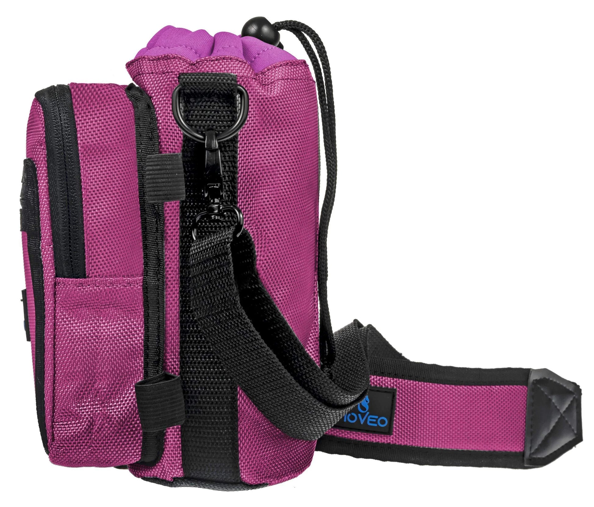 Adjustable Pink Water Bottle Carrier with Shoulder Strap and Cooler Features